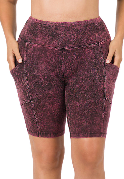 Zenana Mineral Washed Yoga Shorts w/Pockets- PLUS