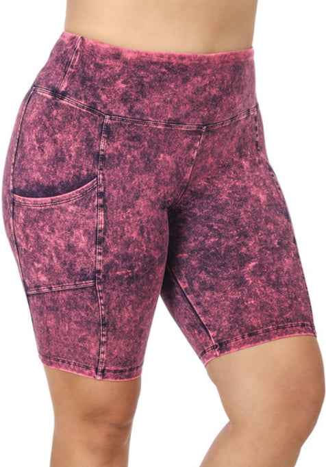 Zenana Mineral Washed Yoga Shorts w/Pockets- PLUS