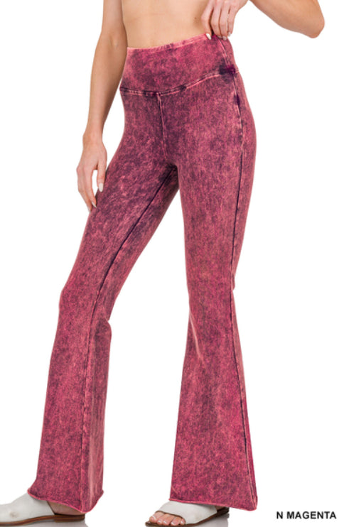 Zenana Mineral Washed Raw Hem Flares- S-XL