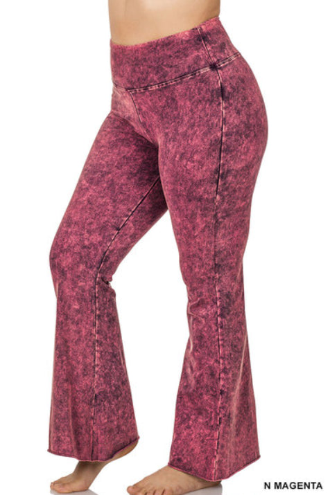 Zenana Mineral Washed Raw Hem Flares- PLUS