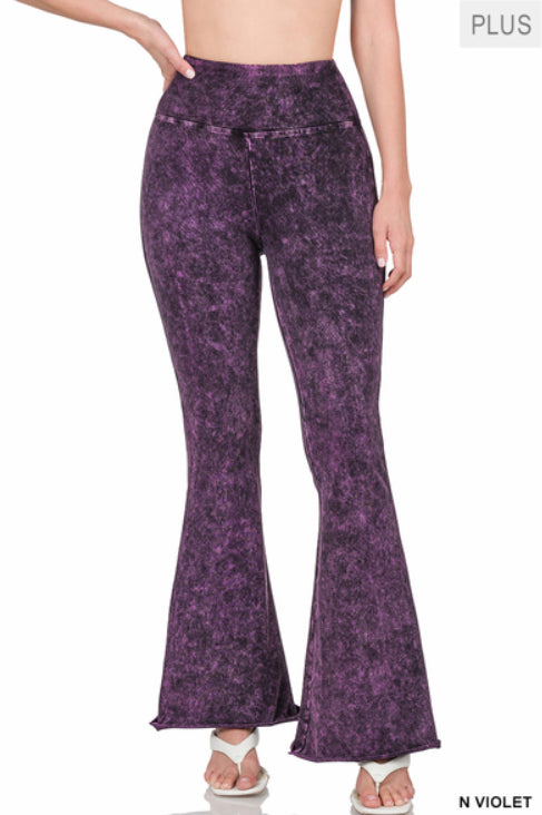 Zenana Mineral Washed Raw Hem Flares- PLUS