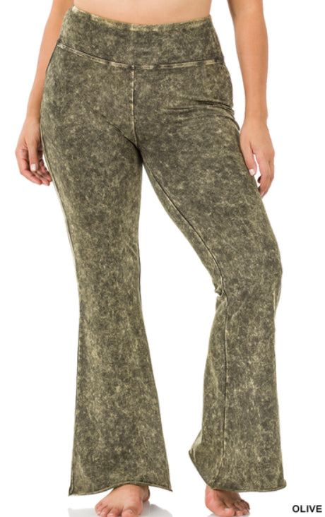 Zenana Mineral Washed Raw Hem Flares- PLUS