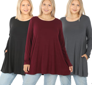 Zenana Long Sleeve Pocket Tunic Top