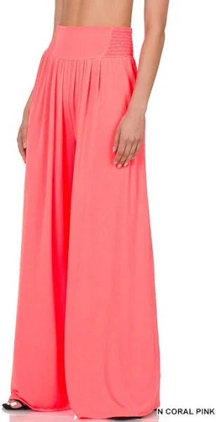 Zenana Smocked Waist Wide Leg Loungers- PLUS